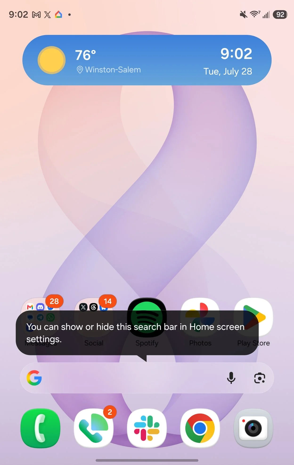 Example of Google Search Bar on Samsung Galaxy